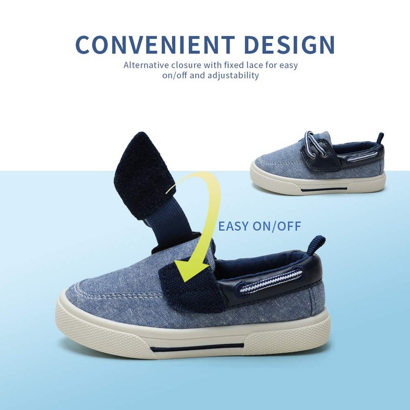 tombik Toddler Boys Loafers Kids Canvas Sneakers Boat Shoes for Walking Fall Navy Blue 5 US Toddler - Image 4